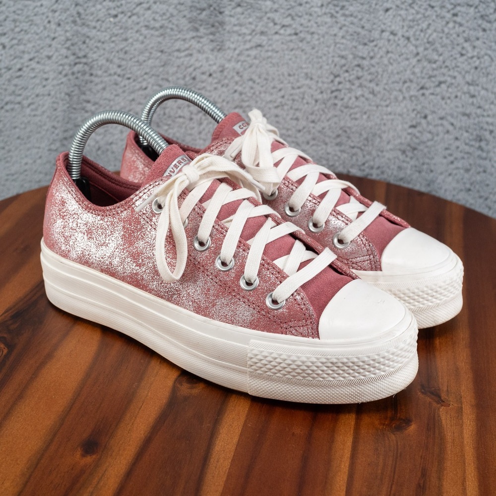 Converse Women Size 7.5 Suede Shimmer Lift Platform Chuck Taylor All Star Shoes